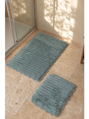İrya Arora 2'li Takım %100 Pamuk Banyo Paspası 40X50+60X90 cm Pudra Mavi