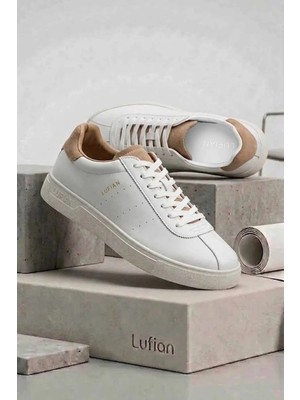 Lufian Erkek Siyah Deri Sneaker - Beyaz Tabanlı, Casual Günlük Ayakkabı