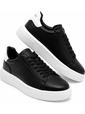Lufian Tommy V-9 Erkek Hakiki Deri Günlük Ayakkabı Siyah Casual Sneaker Kalın Taban Premium