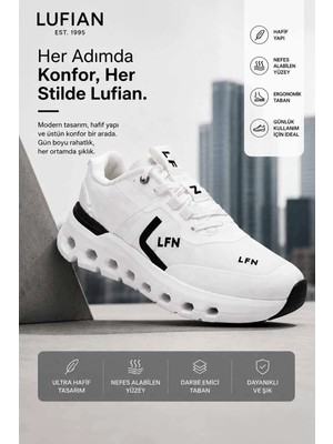 Lufian Erkek Beyaz Günlük Sneaker Spor Ayakkabı Hafif Rahat Kalın Taban Bağcıklı Casual Yürüyüş Ayakkabısı