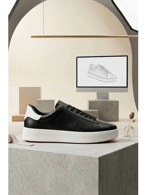 Lufian Erkek Siyah/beyaz/turuncu Detaylı Hakiki Deri Sneaker - Casual Günlük Ayakkabı LFN-541