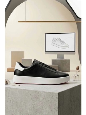 Lufian Erkek Siyah/beyaz/turuncu Detaylı Hakiki Deri Sneaker - Casual Günlük Ayakkabı LFN-541