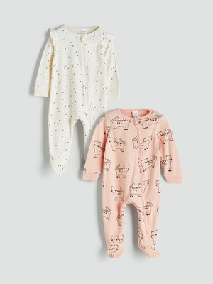 LC Waikiki Lcw Kids Pembe Baskılı Askılı Kız Bebek Tulum 2'li