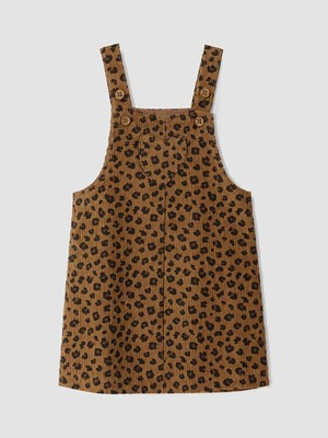 LC Waikiki Lcw Baby Bej Leopar Desenli Kız Bebek Kadife Salopet Elbise
