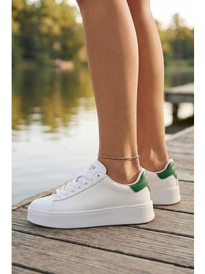 Lufian Kadın Beyaz Yeşil Detaylı Hafif Platform Tabanlı Günlük Sneaker & Spor Ayakkabı
