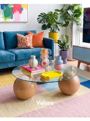 Velura Home & Living Küre Orta Sehpa - Meşe - Yuvarlak Şeffaf