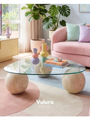 Velura Home & Living Küre Orta Sehpa - Aytaşı Mermer - Üçgen Şeffaf