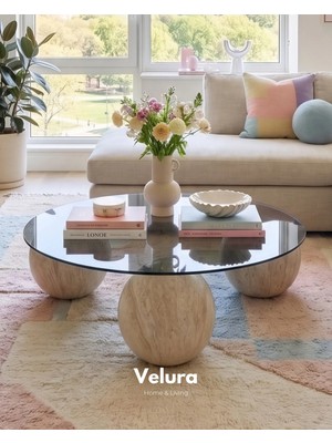 Velura Home & Living Küre Orta Sehpa - Aytaşı Mermer - Yuvarlak Füme