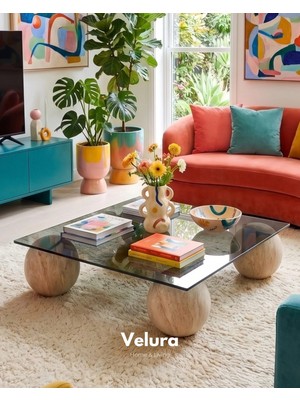 Velura Home & Living Küre Orta Sehpa - Aytaşı Mermer - Kare Füme