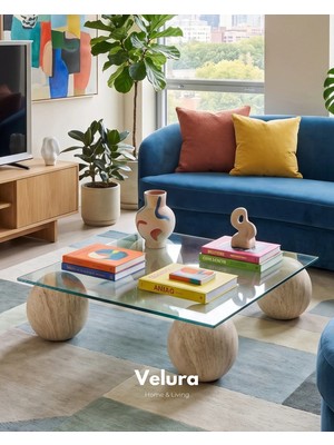 Velura Home & Living Küre Orta Sehpa - Aytaşı Mermer - Kare Şeffaf