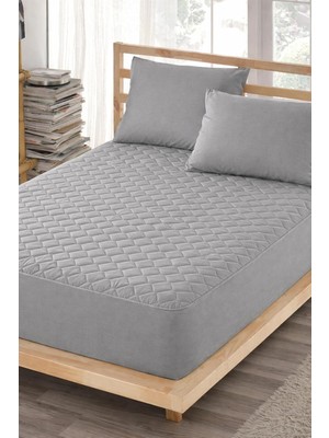 Happy Trend Parker Sıvı Geçirmez Alez Gri-Renkli Alez Kapitoneli Fitted-Pamuklu-Yanı Çarşaflı-Çift Kişilik-Tek Kişilik-Bebek Alezi-Su-Yatak Koruyucu (180X200)