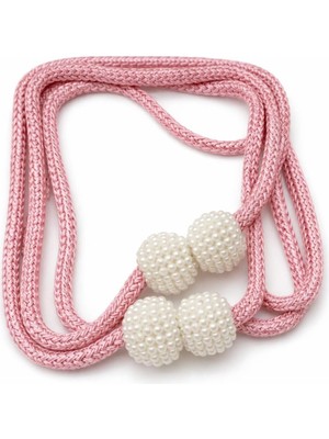 Happy Trend Tutucu Halat, Dekoratif Boncuklu Perde Bağlama Aparatı, Ayarlanabilir Esnek Uzunluk, Stor Tül Fon Perde Aksesuarı, Dekoratif Manyetik Perde Bağlama Halatı (Pembe)