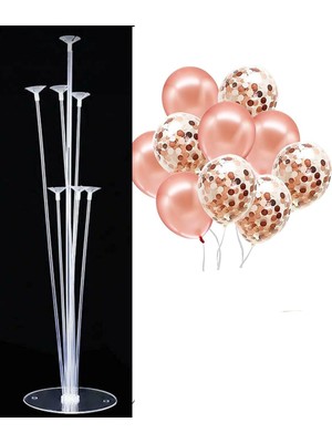 Happy Trend Adet 12 Inç Balon ve Balon Standı (Rose Gold Şeffaf)