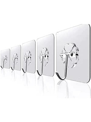 Happy Trend Askı Süper Güçlü Yapışkanlı Suya Dayanıklı Şeffaf Askı 5li Set Yeniden Kullanılabilir Kancalar