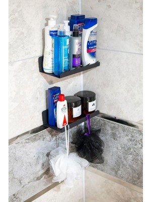 Happy Trend Yapışkanlı 2 Li Siyah Köşe Şampuan Tutucu, Banyo Düzenleyici, Mutfak ve Raf Düzenleyici MT81S