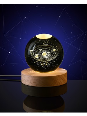 Astraltech LED Işıklı Kristal Gezegen Küre Ahşap Tabanlı
