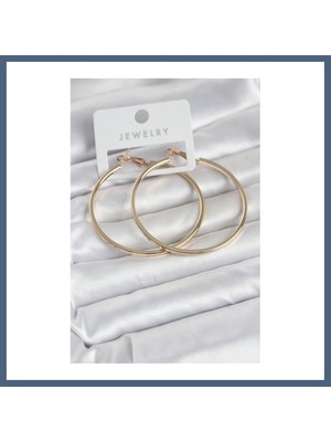 Bezos Gold Renk Pirinç Köşeli Kenar Halka 54 mm Kadın Küpe BZS10
