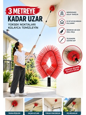 Primeaks 3 Metre Uzayan Saplı Örümcek Ağı Temizleme Seti – Teleskopik Toz Alma Aparatı