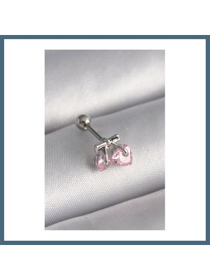 Bezos 316L Çelik Gümüş Renk Pembe Zirkon Taşlı Kalp Tragus Piercing Agc