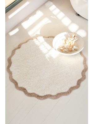 İrya Scallop Yuvarlak Bambu Banyo Paspası 120X120 X120 Bej