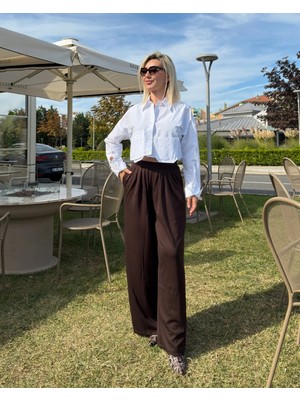 Harmony Fashion Kadın Kahverengi Modal Bol Paça Pantolon