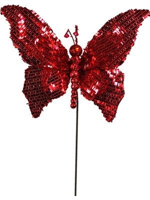 Dekorsende Yılbaşı Süsü Kelebek Figürü Parlak Kırmızı 60 cm