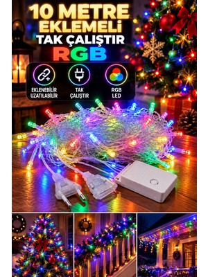 Kesene 10 Metre Eklemeli Rgb LED Yılbaşı Ağacı Aydınlatması tak Çalıştır Fonksiyonlu Renkli Çam Ağacı Işığı