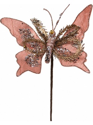 Dekorsende Yılbaşı Ağaç Süsü Kelebek Klipsli Simli Pembe 35 cm