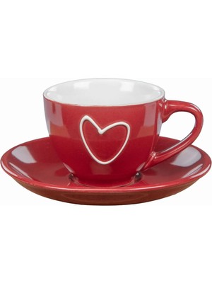 Gifi Kahve Fincan, Kalp Desenli Tabaklı Türk Kahvesi Fincanı, 7 cm Fincan, 12 cm Tabak