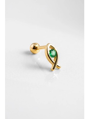 So CHIC Minimal Balık 18 Ayar Sarı Altın Kaplama Gümüş Tragus-Helix Piercing