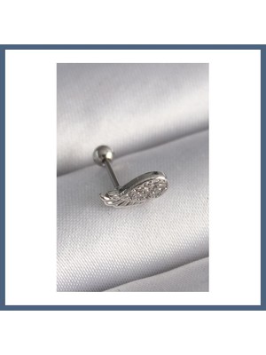 Bezos 316L Çelik Gümüş Renk Zirkon Taşlı Kanat Tragus Piercing BZS10