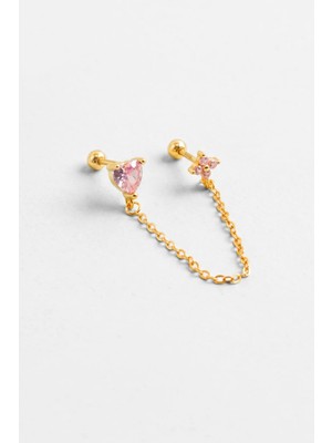 So CHIC Aşk Çiçeği 18 Ayar Sarı Altın Kaplama Sallantılı Gümüş Helix-Lobe Piercing