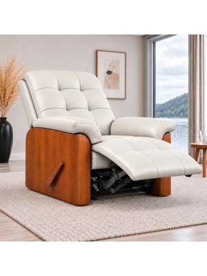 Smarto Relax Ticino Hakiki Deri Manuel Mekanizmalı Yatar Ayak Uzatmalı Ahşap Yan Panelli Ergonomik Tv Koltuğu Baba Koltuğu