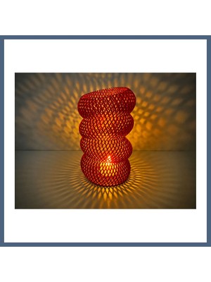 Bezos 3D Baskı File Desenli Dekoratif Vazo ve Aydınlatma Gövdesi - Modern Abajur Objesi-Kırmızı BZS10