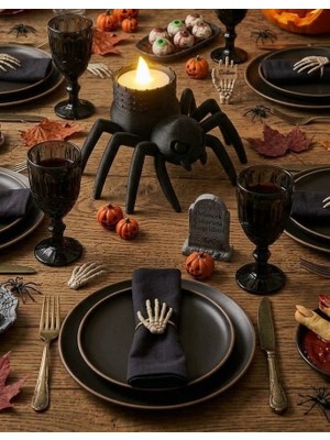 Ceviz Dizayn Örümcek LED Mumluk 2 Adet Cadılar Bayramı Halloween– LED Mum Hediyeli