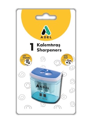 Adel 685 Auto Lock Kalemtraş 1 Adet Mavi Renkli Geniş Hazne ile Kalem Atıklarını Önler