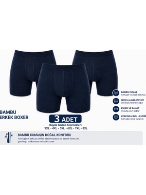 Derin Mavi 3 Adet Bambu Erkek Boxer