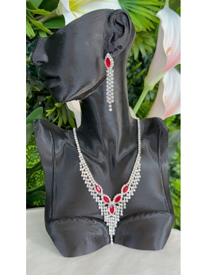 B&S Zirkon Taşlı Şık Işıltılı Kolye Küpe Set