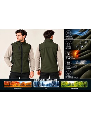 D-Star Erkek Softsheell Yelek Içi Polar Su Itici Rüzgar Geçirmez 3 Cepli Outdoor  Spor Yelek