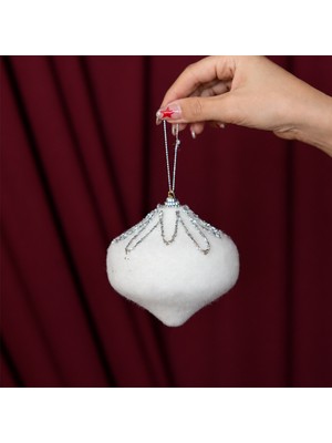 Dekorsende Yılbaşı Ağaç Topu Gümüş Desenli 2'li Beyaz 10 cm