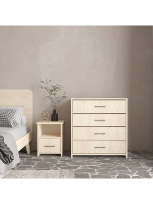 Renazzo Mobilya Renazzo Soft Wood 4 Çekmeceli Masif Ahşap Şifonyer Vernik
