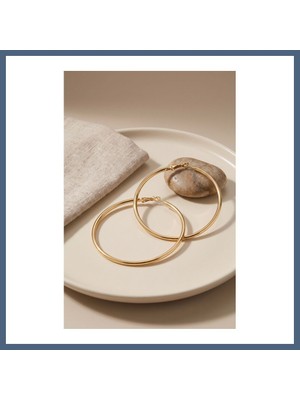 Bezos 316L Çelik Gold Renk 56 mm Halka Küpe BZS10