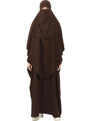 Nikaplı Çarşaf Cilbab Khimar Abaya Kolu Lastikli Hakim Yaka Peçeli Ferace Medine Ipek