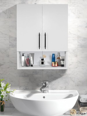 Modern 2 Kapaklı Beyaz Lavabo Üstü Banyo Dolabı