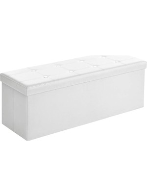 Tabure 120 Litre, Saklama Kutusu, Tabure, Katlanabilir, 300 Kg'a Kadar Yük, Sentetik Deri Kapak, Döşemeli, Beyaz LSF702