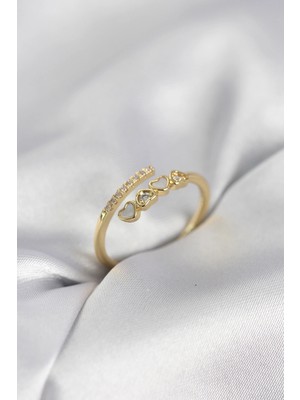 Urfakent Gold Renk Zirkon Taşlı Minimal Kalp Model Kadın Yüzük