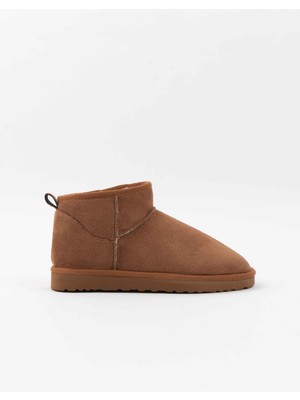 Nişantaşı Shoes Mini Taba Süet Yarım Bot Içi Tüylü Kalın Taban Kadın Ayakkabı Mini Yarım Bot