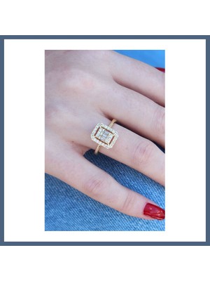 Bezos Gold Renk Baget Zirkon Taşlı Kadın Yüzük BZS10