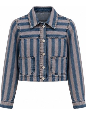 Seda Unlu Butik Lovia Pembe Şeritli Denim Ceket