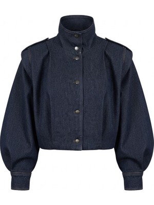 Seda Unlu Butik Coralia Koyu Lacivert Dik Yaka Denim Ceket